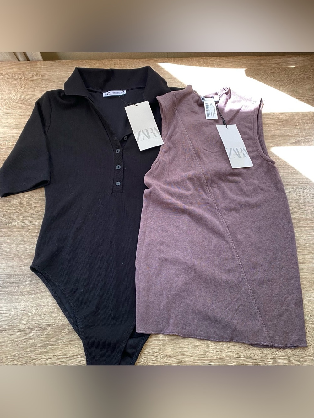 NWT Zara Bundle of 2 Tops Bodysuit Tank Top Black Purple Small